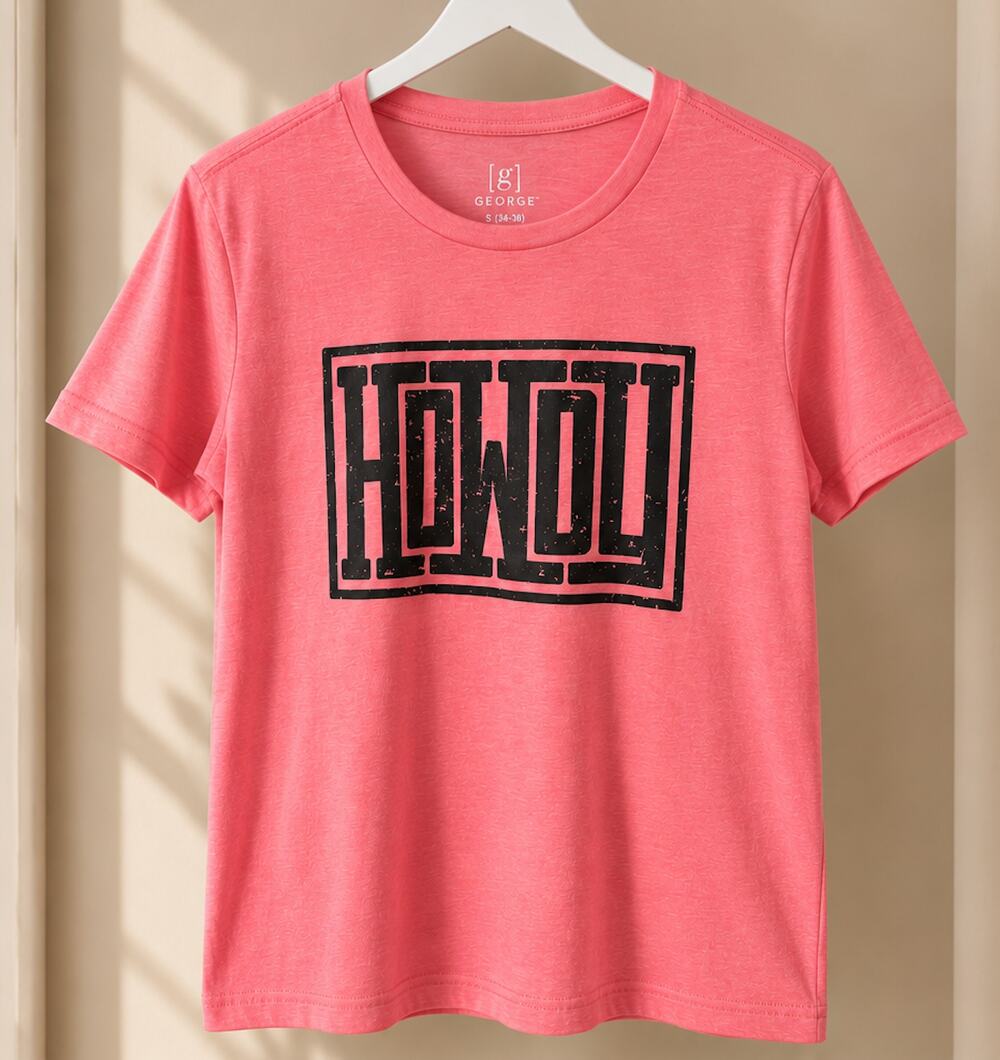 Coral Pink HOWDY Graphic T-Shirt – Size S